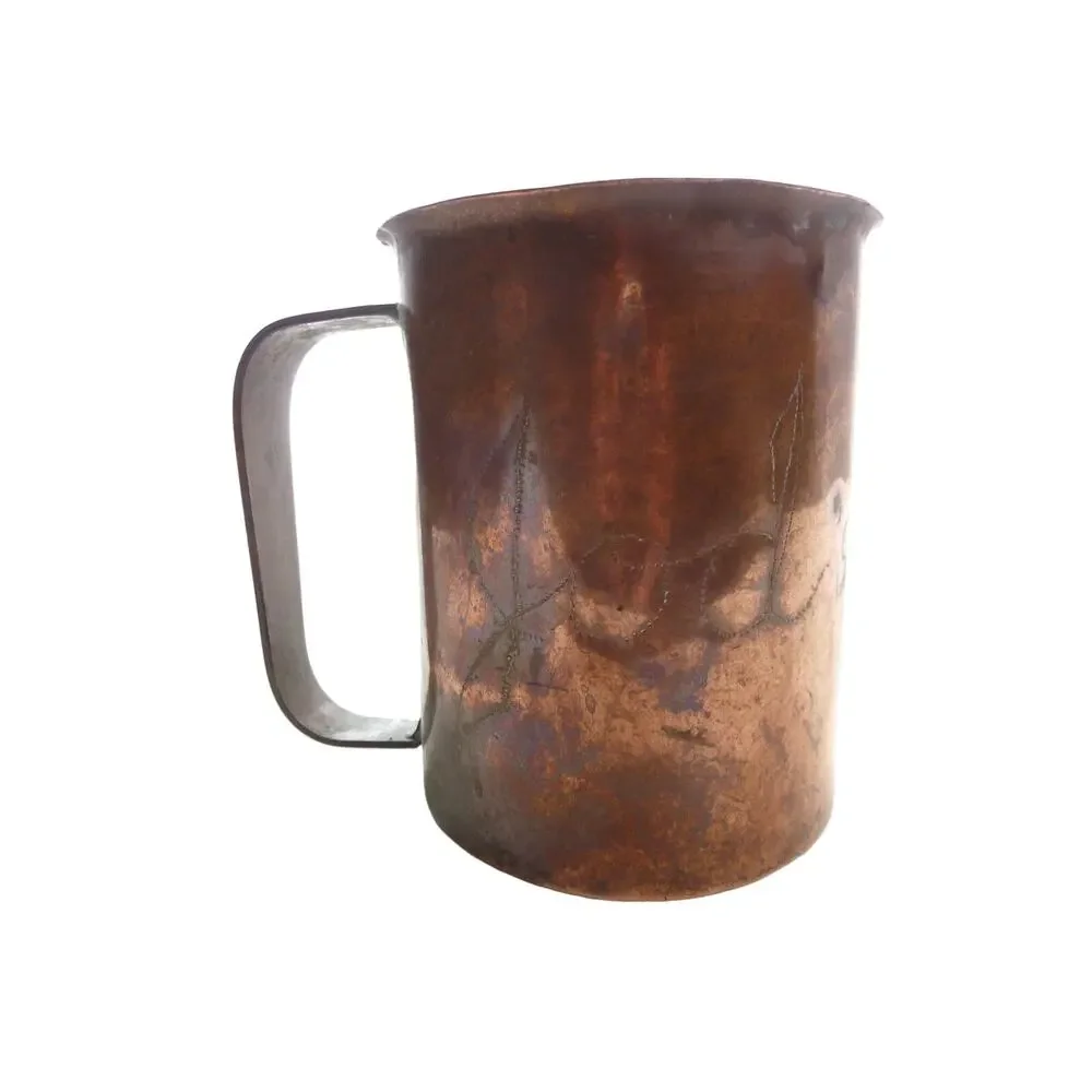 Vintage Copper Mug Tankard Iron Man Etched Heavy Tin Lined Rustic Bar Decor